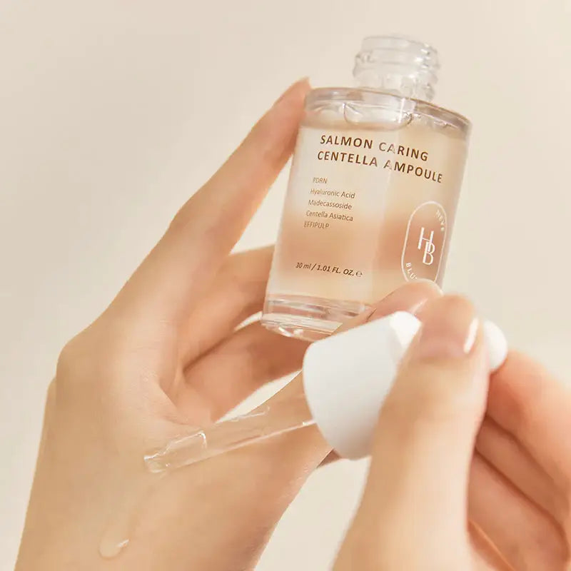 HEVEBLUE Salmon Caring Centella Ampoule PDRN soothing hydrating skin care natural cosmetics from Korea K Beauty World