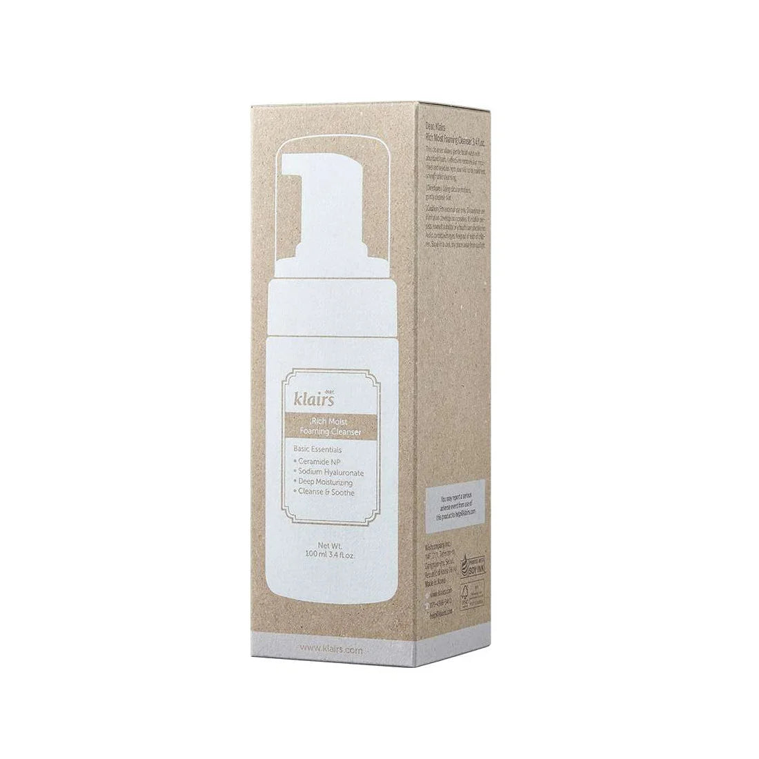 Klairs Rich Moist Foaming Cleanser gentle vegan cruelty-free facial cleanser for daily use all skin types sensitive acne redness irritation eczema K Beauty World