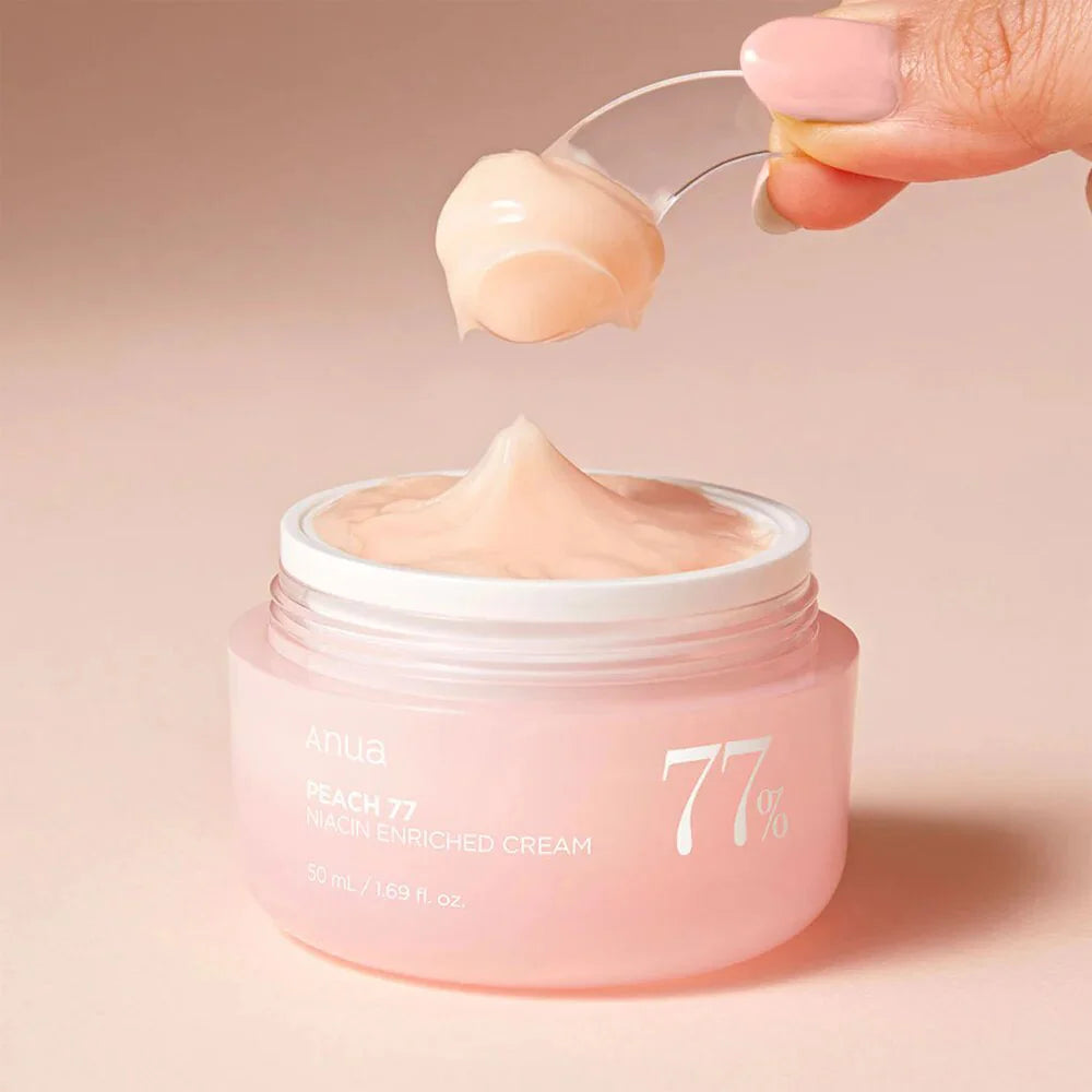 Anua Peach 77% Niacin Enriched Cream best Korean skin care niacinamide acne brightening skin tone exfoliating face natural skincare men women oily combo skin K Beauty World 