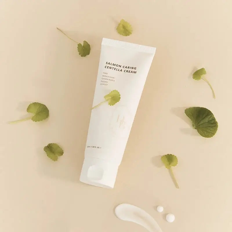 HEVEBLUE Salmon Caring Centella Cream hydrating moisturizing nourishing dry flaky rough skin care K Beauty World