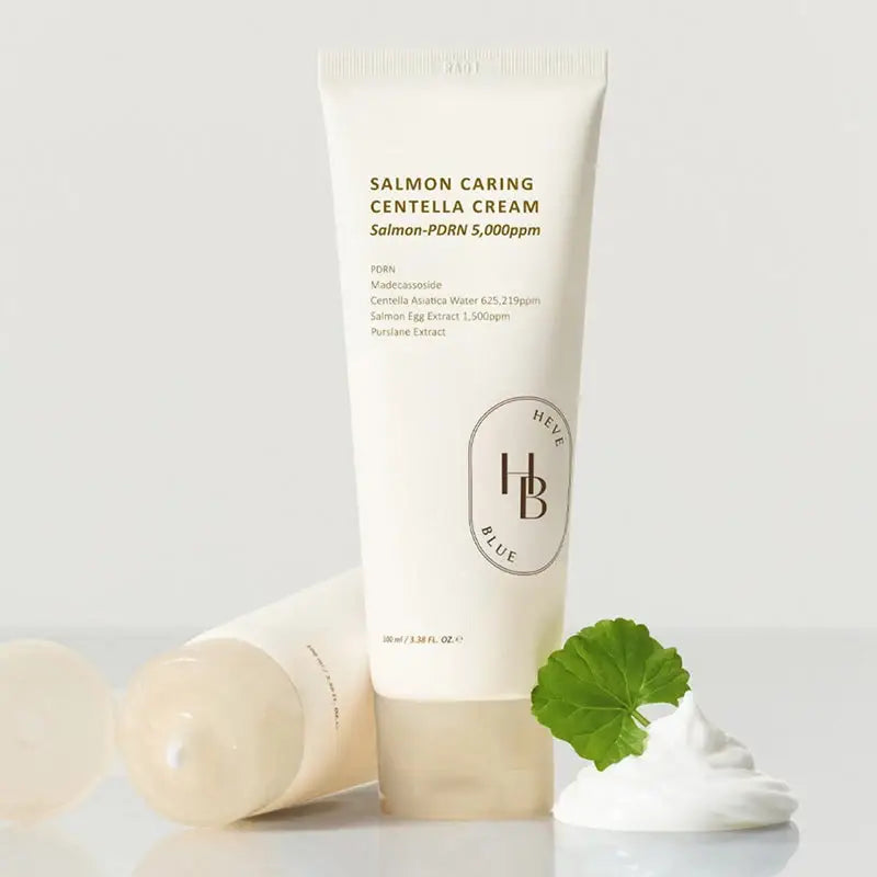 HEVEBLUE Salmon Caring Centella Cream best selling gentle moisturizer for all skin types K Beauty World 