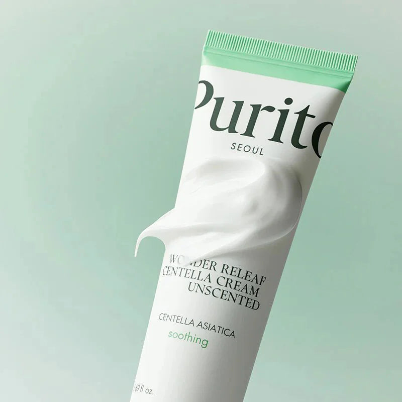 Purito Seoul Wonder Releaf Centella Cream Unscented lightweight texture soothing calming frangrance-free essential-oil free sensitive skin safe hypoallergenic vegan natural Korean skincare K Beauty World 